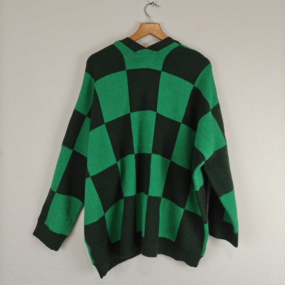 Panache Apparel Girl Crush Oversized Cardigan In Green Checkered Size LG - Picture 13 of 16